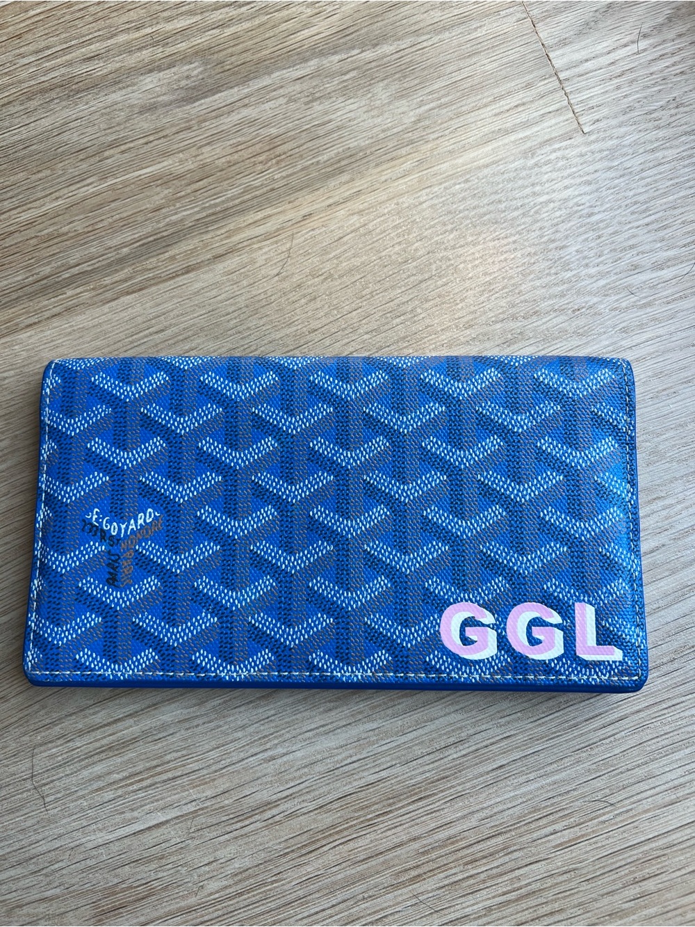 Goyard Blue Goyardine Long Wallet with Pink Initials